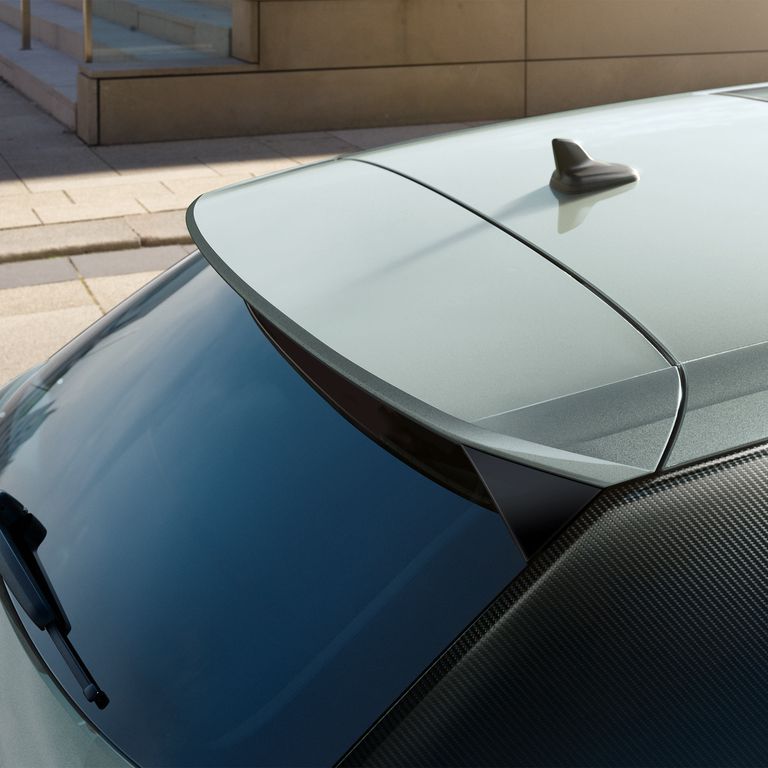 A closeup of the rear spoiler on the tailgate of an Audi.
